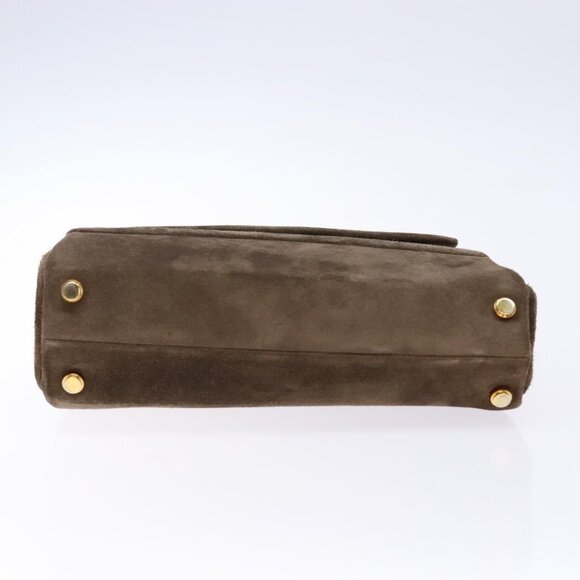 Salvatore Ferragamo Chain Hand Bag Suede Gray Gold Auth BA4690 - Picture 6 of 16